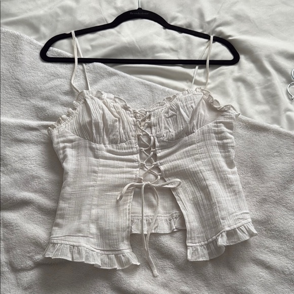 NIA Tops - White Ruffled Tie Front Camisole